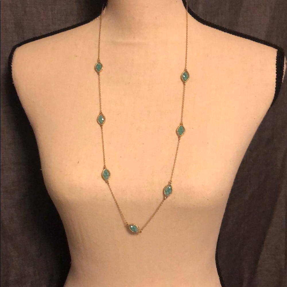 Teal and gold necklace and earrings